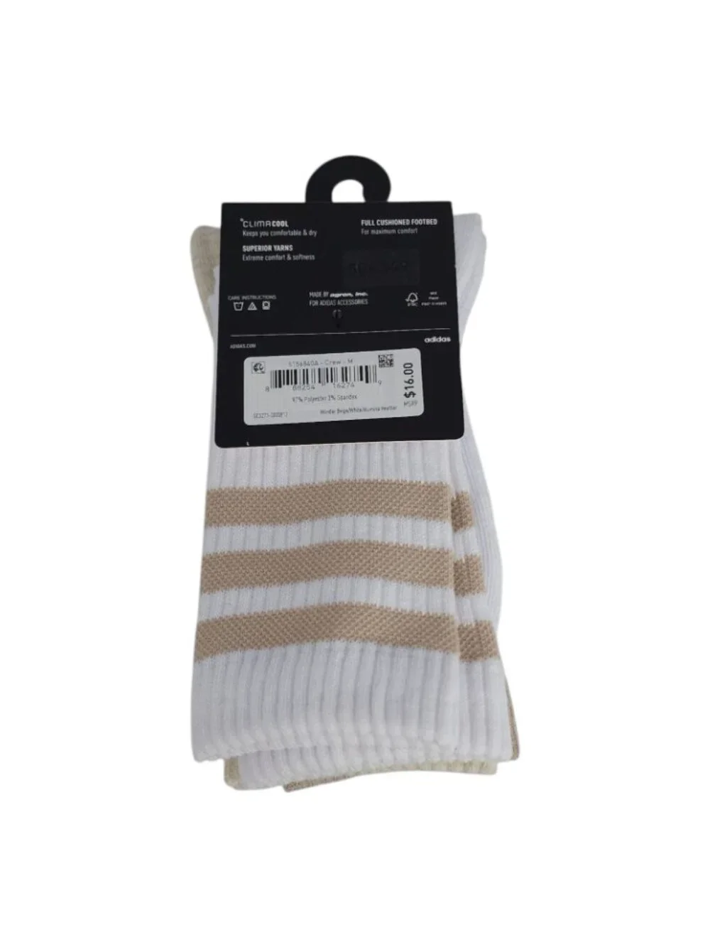 Adidas Womens ClimaCool Crew Socks 3 Pack Beige White Shoe Cushioned Breathable